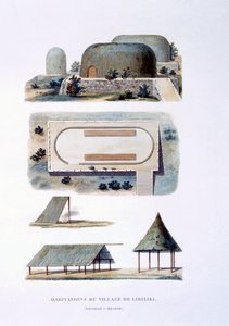 Woningen in Likiliki Village, Nieuw-Ierland, 1826 door French School