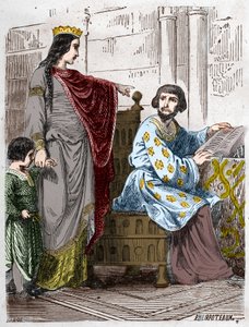 Dynastie van de Capetingen: Constance van Arles, koningin van Frankrijk, met Robert II de Vrome door French School