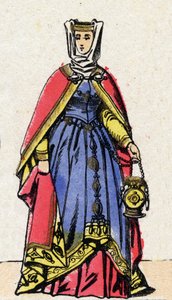 Dynastie van de Capetingen: Portret van Isabella van Aragon, koningin van Frankrijk, vrouw van Filips III de Stoute. Epinal afbeelding. door French School