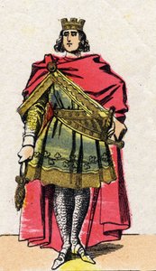 Dynastie van de Capetingen: Portret van Filips II genaamd Filips Augustus (1165-1223), Koning van Frankrijk van 1180 tot 1223. Epinal afbeelding eind 19e eeuw. Privécollectie.