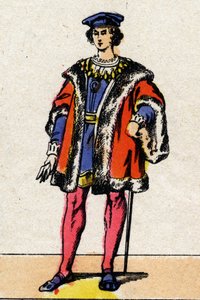 Dynastie van de Valois: Portret van Karel VIII (1470-1498), Koning van Frankrijk van 1483 tot 1498. Epinal afbeelding eind 19e eeuw. Privécollectie. door French School