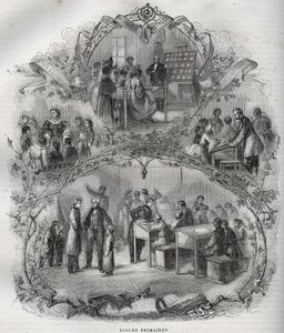 Ecoles primaires en France au 19eme Siecle - gravure in - Nieuwe Nationale Encyclopedie door Maurice La Charest - 1870 door French School