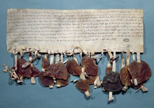Edict van koning Lodewijk VIII van Frankrijk met een verbod op de praktijk van woeker door Joden (inkt op perkament & was) door French School
