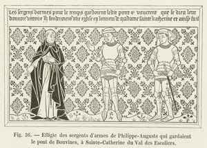 Beeltenis van de sergeanten van Filips-Augustus die de brug van Bouvines bewaakten, bij Sainte-Catherine du Val des Escoliers door French School