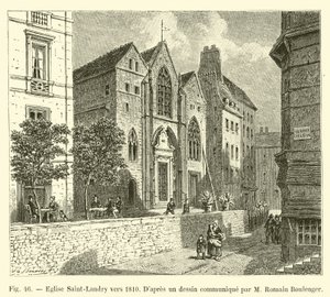Saint-Landry kerk rond 1810, Naar een tekening verstrekt door M. Romain Boulenger door French School