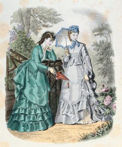Elegante vrouwen in een tuin, uit La Mode Illustrée, 1871 door French School