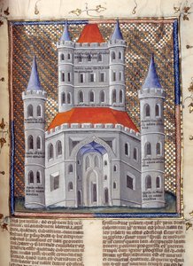 Verhoging van de gevel van de Tempel van Salomo in Jeruzalem Miniatuur uit 
