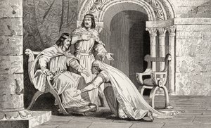Emme kust de knie van haar echtgenoot Raoul (d.936) in erkenning van zijn soevereiniteit, uit 