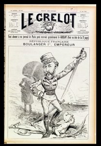 Keizer Boulanger de Eerste, karikatuur van de voorpagina van Le Grelot, 29 mei 1887