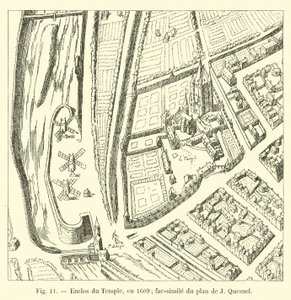 Enclos du Temple, in 1609; facsimile van het plan van J Quesnel door French School