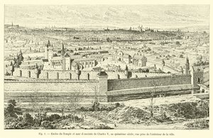 Enclos du Temple en stadsmuur van Karel V, in de vijftiende eeuw; gezien vanaf de buitenkant van de stad door French School