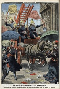 Engelse suffragettes verkleed als brandweermannen, uit 