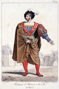 Gravure van een stadsman in kostuum rond 1545 door French School