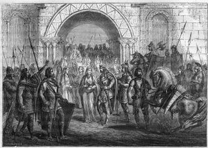 Intocht van Chilperik I (539-584), koning van de Franken en Galswinthe in Rouen. door French School