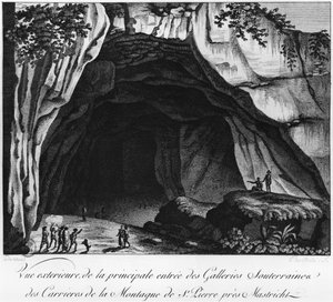 Ingang van de ondergrondse steengroeven, illustratie uit Histoire naturelle de la Montagne Saint-Pierre de Maastricht door Barthelemy Faujas de Saint Fond (1743-1819) 1799 door French School