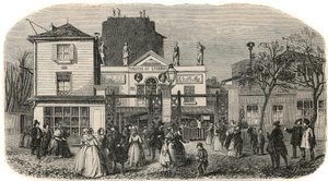 Ingang van het theater van Luxemburg genaamd Bobino in de 19e eeuw - Gravure in 