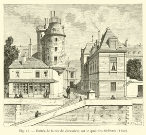 Ingang van de Jeruzalemstraat aan de kade van de Goudsmeden, 1850 door French School