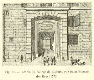 Ingang van het college van Lisieux, rue Saint-Etienne des Gres, 1779 door French School