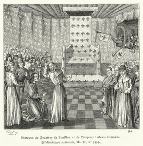 Ontmoeting van Godfried van Bouillon en keizer Alexis Comnene (gravure) door French School