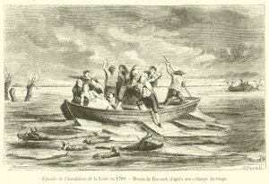 Episode van de overstroming van de Loire in 1789 door French School