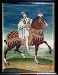 Ruiterportret van Francois I (1494-1547), koning van Frankrijk. Anoniem schilderij van de Franse school. 16e eeuw. Musee Conde, Chantilly door French School