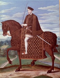 Ruiterportret van Hendrik II (1519-1559) Koning van Frankrijk (Portret van Hendrik II koning van Frankrijk) Anoniem schilderij