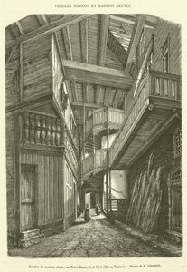 Trap uit de zestiende eeuw, rue Notre-Dame 7, in Vitré, Ille-et-Vilaine door French School