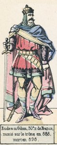 Eudes of Odon, 30e koning van Frankrijk, besteeg de troon in 888, stierf in 898 door French School