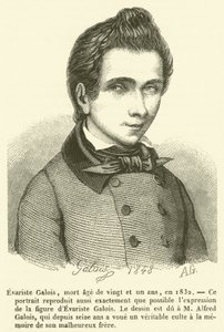 Evariste Galois, stierf op 21-jarige leeftijd, in 1832 (gravure) door French School