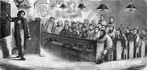 Avondles op een openbare avondschool in Parijs in 1858.