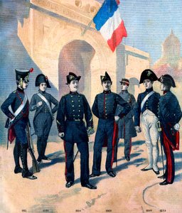 Evolutie van het uniform van de leerlingen van de Ecole Polytechnique de Paris en hun bicorne tussen 1796 en 1894 door French School