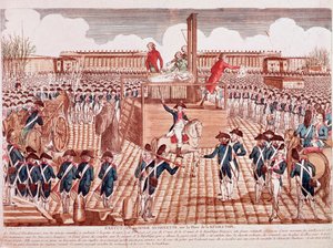 Executie van Marie Antoinette, koningin van Frankrijk, Place de la Revolution, Parijs, 16 oktober 1793 (gravure)