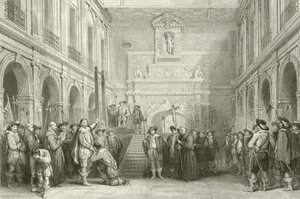 Executie van Montmorenci in de binnenplaats van het stadhuis, Toulouse, 30 oktober 1632 door French School