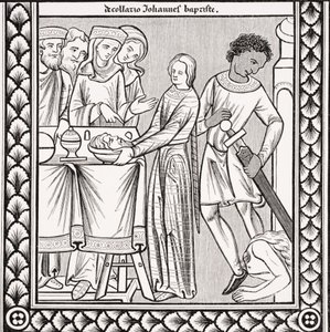 Executie van Johannes de Doper, naar een miniatuur in een 13e-eeuws psalmboek van St. Louis, uit 