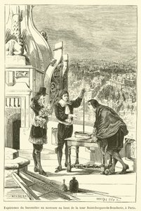 Barometerexperiment met kwik bovenop de toren Saint-Jacques-la-Boucherie, in Parijs door French School