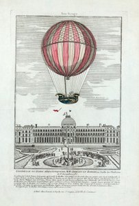 Ervaring van de luchtballon van MM. Charles en Robert in de Jardin des Thuileries op 1 december 1783, gepubliceerd 1783 door French School