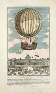 Ervaring van de luchtballon van MM. Charles en Robert in de Jardin des Thuileries op 1 december 1783, uitgegeven 1783 door French School