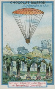 Experimenteren met parachutespringen in Parc Monceau door Andre-Jacques Garnerin (22 oktober 1797) door French School