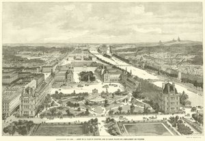 Tentoonstelling van 1889, Uitzicht op de Place du Carrousel met de geplande tuin op de locatie van de Tuilerieën door French School