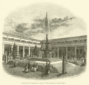 Industrie tentoonstelling in 1849, Binnenplaats gereserveerd voor tuinbouw (gravure) door French School