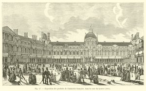 Tentoonstelling van Franse industriële producten, in de binnenplaats van het Louvre, 1801 door French School