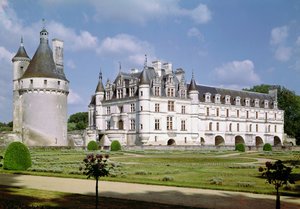 Buitenaanzicht van de Donjon, het Chateau de Bohier en de Grande Galerie vanuit het noordwesten door French School
