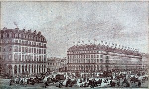 Buitenaanzicht van de Louvre warenhuizen door French School
