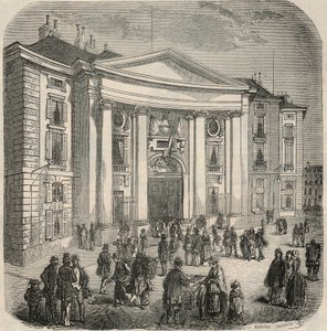Buitenaanzicht van de School voor Recht, Place du Pantheon in Parijs - Gravure in 