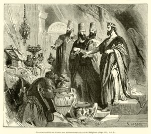 Hizkia toont zijn schatten aan de ambassadeurs van de koning van Babylon door French School