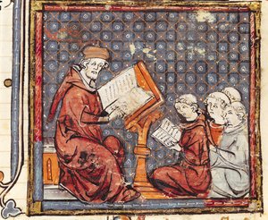Een Filosoof die lesgeeft in Parijs, uit de Grandes Chroniques de France, 1375-79