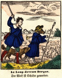 Fabels van La Fontaine: de wolf werd herder (spinal afbeelding, eerste helft 19e eeuw)