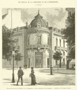 Voorgevel van de Boekhandel en Drukkerijkring, in Parijs, boulevard Saint-Germain door French School