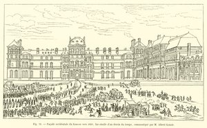 Westelijke gevel van het Louvre rond 1660, fac-simile van een tekening uit die tijd, meegedeeld door M Albert Lenoir