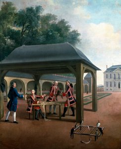 Valkenfokkerij voor de jacht. Schilderij van de Franse school van de 18e eeuw door French School
